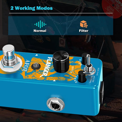 AFOT Classic Vintage Analog Flanger Guitar Effects Pedal, Electric Guitar Flanger, True Bypass, Blue