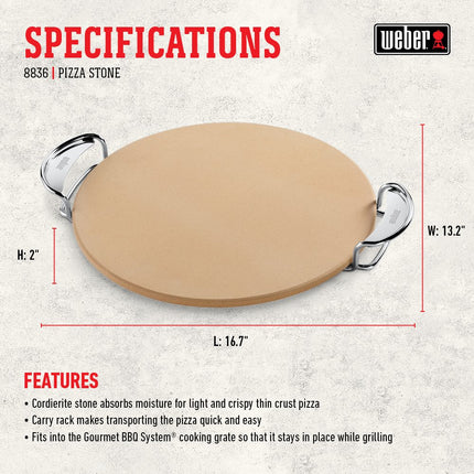 Weber 8836 Gourmet BBQ System Pizza Stone with Carry Rack,16.7" Long