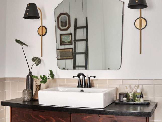 Moen 6172BL Glyde Two Handle High Arc Centerset Bathroom Faucet, Matte Black