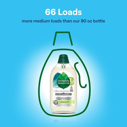 Seventh Generation Detergente para ropa Ultra Concentrado Aroma Limpio oz Paquete de 2 132 Cargas, Transparente, Power Plus, 23.1 Onzas