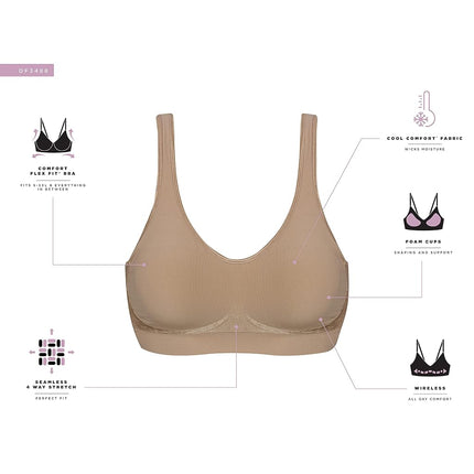 Bali Women's Comfort Revolution Full-Coverage Wireless, Foam Wirefree T-Shirt Bra, Df3488, Nude Pattern Dot, S