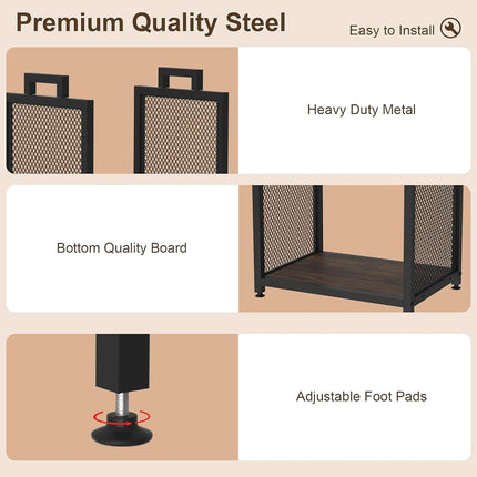 VyGrow Firewood Rack for Indoor, Heavy Duty Fire Wood Racks Holder, 17.32" Metal Wood Storage Log Holder with Leather Carrier, Small Firewood Stand for Fireplace Patio Deck, Black