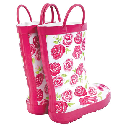 Hudson Baby Unisex Baby Rain Boots, Pink Roses, 4 Toddler