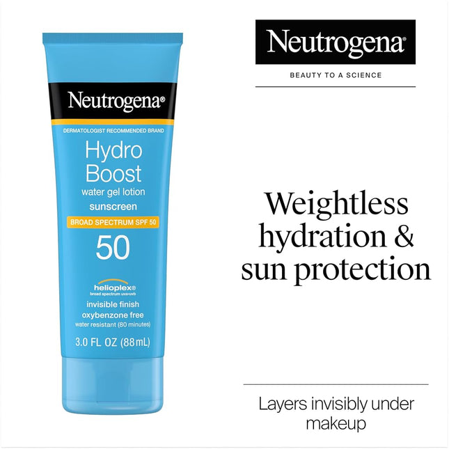 DeluckyNeutrogena Hydro Boost Water Gel Non-Greasy Moisturizing Sunscreen Lotion with Broad Spectrum SPF 50, Water-Resistant, 3 fl. Oz