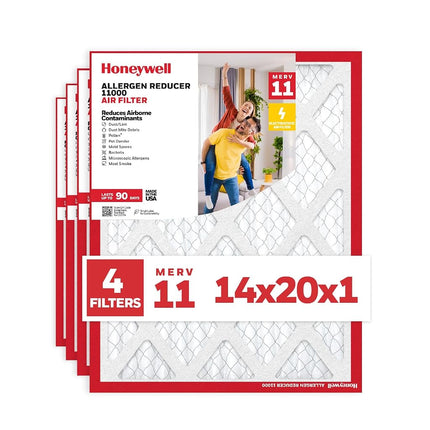 Honeywell 14x20x1 MERV 11 Allergen Reducer 11000 Electrostatic Pleated HVAC AC Furnace Air Filter (4-Pack) | Replacement Filter for Home Use | Made in USA