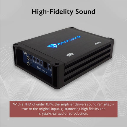 Rockville dB10 800W Mono 4-Ohm Car Amplifier, High-Speed MOSFET, Adjustable 12dB Crossover, LED, Remote Sub Control, Perfect for Car Audio and Subs