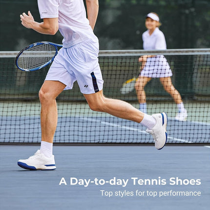 FitVille Men's Wide Tennis Shoes Comfortable Pickleball Shoes with Arch Support for Plantar Fasciitis Wide Feet White
