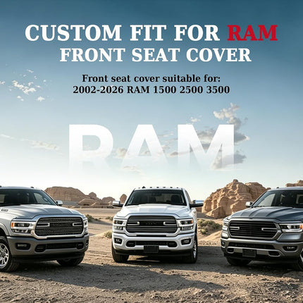 Coverado Seat Covers for Dodge Ram, Waterproof Front Car Seat Covers for Truck Compatible with 2002-2025 Dodge Ram 1500 2500 3500 Crew Double Mega Quad Cab(Black&Red line)