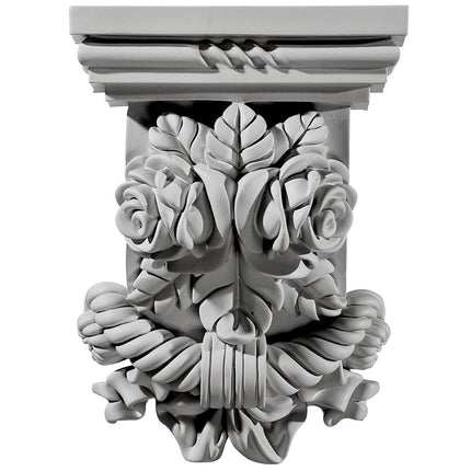 Ekena COR08X05X11RO 8 1/2" W x 5 1/4" D x 11 3/8" H Rose Corbel, Primed