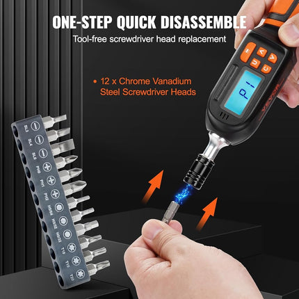 VEVOR Digital Torque Wrench, 1/4" Drive Torque Screwdriver with LCD, 2.65-70.67 in-lbs Torque Range, 0.01 N.m Increment Torque Screwdriver with Bits & Case