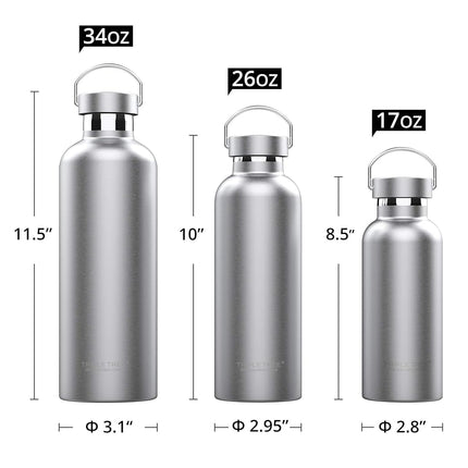 Triple Tree Vacuum Insulated Stainless Steel Water Bottle, Double Wall Wide Mouth Lids 34oz - Keeps Beverage Hot or Cold Sweat Proof