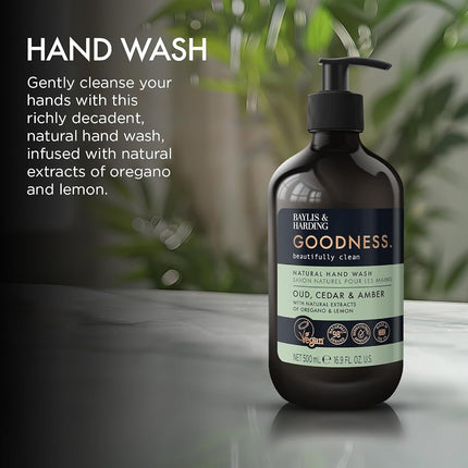 Baylis & Harding Goodness Oud, Cedar & Amber Natural Hand Wash, 500ml (Pack of 3) - Vegan Friendly