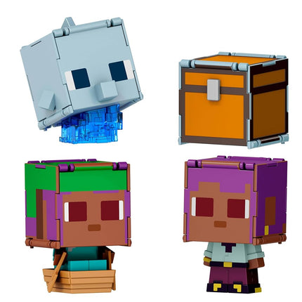 Mattel Minecraft Flippin’ Figs 2-Pack, 2 Action Figures in 3.75-inch Scale with Large Heads & 2-in-1 Fidget Play, Efe / Sailboat & Dolphin / Treasure Chest, JCY31