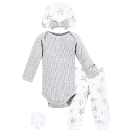Hudson Baby Set de 4 piezas de ropa térmica de manga larga unisex para bebé prematuro, diseño de copo de nieve, prematuro
