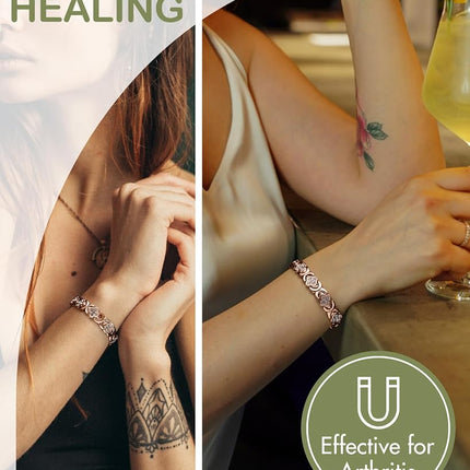 Feraco Pure Copper Bracelets for Women, Ultra Strength Magnetic Therapy Bracelet for Pain Relief with 3800 Gauss Magnets & Sparkling Cubic Zirconia, Adjustable, Infinite Clover Jewelry, 8.07 inches