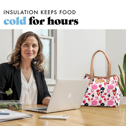 Sac à déjeuner Fit & Fresh pour femmes, sac à déjeuner isotherme pour femmes pour le travail, grande boîte à déjeuner étanche et résistante aux taches pour femmes avec contenants et gobelet assorti, fermeture éclair, sac à déjeuner Westerly, motif floral