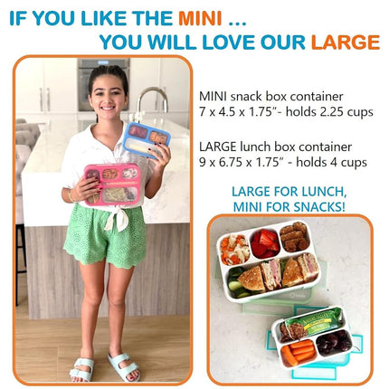 MINI Lunch-Box Snack Containers for Kids | Small Bento-Box Portion Container | Toddler Pre-School | Leak-Proof Boxes for Work, Travel | Best for Adults Boys or Girls | Blue + Orange Set of 2…