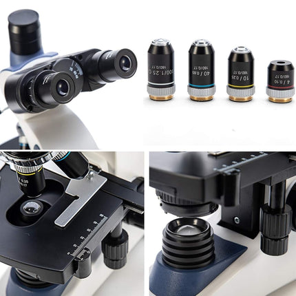 SWIFT SW380T 40X-2500X Magnification, Siedentopf Head, Research-Grade Trinocular Compound Lab Microscope with Wide-Field 10X/25X Eyepieces, Mechanical Stage, Ultra-Precise Focusing, Camera-Compatible