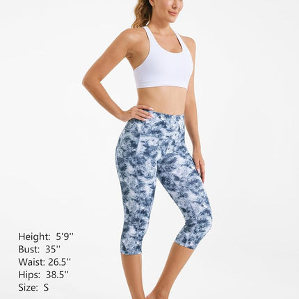 Stelle Women's Capri Yoga Pants with Pockets Essential High Waisted Legging for Workout, Nylon-tide Dye White, XL