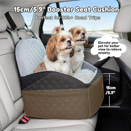 Gimars Reversible Dog Car Seat with Long & Short Plush Seat Cushion for Small/Medium Dogs Up to 18kg, Detachable Washable Anti-Slip Dog Booster Seat with15cm 28D Egg-Crate Foam, Safety Belt, S