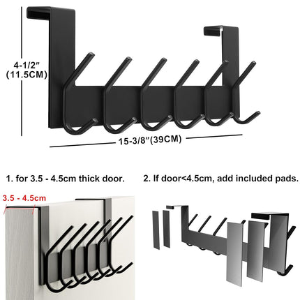 Dseap Over The Door Hook Hanger - 6 Hooks Over Door Coat Rack for Hanging Clothes Hat Towel,White, 2 Packs