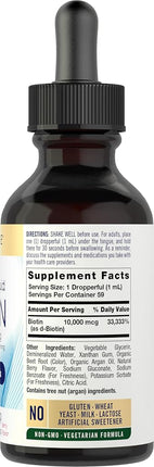 Liquid Biotin 10000mcg Extra Strength Drops | 2 oz | for Hair, Skin, Nails | Vegetarian, Non-GMO, Gluten Free Supplement | by Carlyle