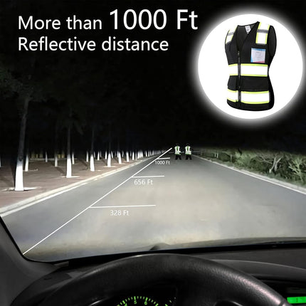 Safety Vest for Men Women Reflective Construction Vest Hi Vis ANSI Standard, Black-w, Small