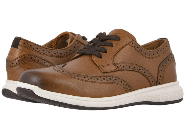 Florsheim Chaussures basses à lacets Lakes Jr. pour homme, bout golf, cuir fraisé cognac/semelle blanche, 11 UK enfant