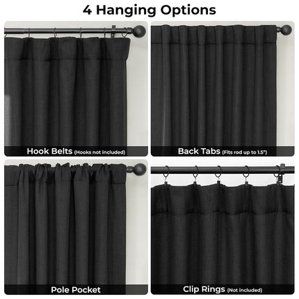 HPD Half Price Drapes Faux Linen Textured Room Darkening Curtains for Bedroom 84 Inches Long (1 Panel), 100W X 84L Extra Wide Curtains for Living Room Home Decor, Essential Black