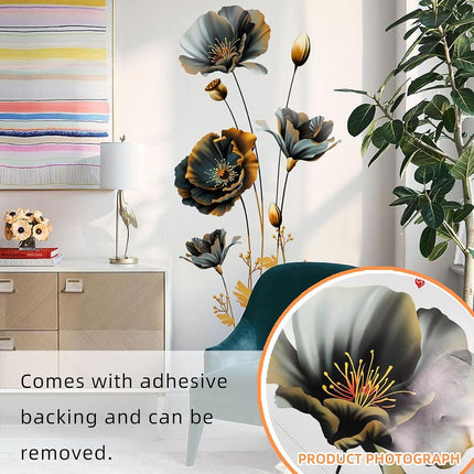 CNUSER 3D Wall Stickers Black Gold Floral Wall Art Decal Decor for Bedroom Living Room Offices Home Decoration