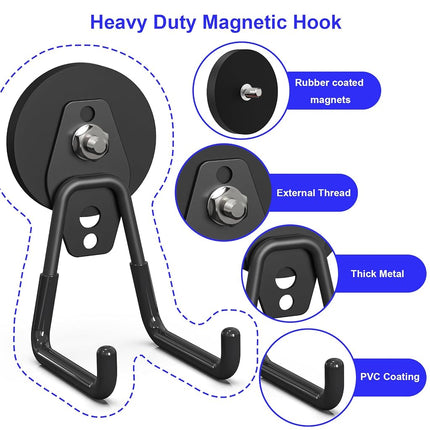 Lvoess Heavy Duty Storage Magnetic Utility Hooks Large Garage Magnet Hooks with Anti-Slip Coating for Metal Cabinet,Pegboard,Garage Shelve,Garden Tools (3PCS 2.59'' Black)