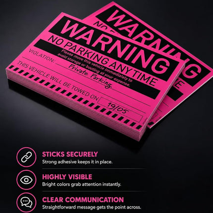100 MESS Parking Violation Stickers Hard to Remove - Pink Tow Warnings - No Parking Stickers - Bad Parking Stickers - Super Sticky Warning Stickers for Towing Parked Cars 8x5 in, Pink
