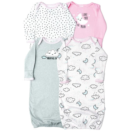 Gerber Unisex Baby Boy and Girls 4-Pack Sleeper Gown, Pink Bunny, 0-6 Months