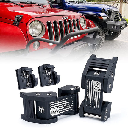Xprite Aluminum Hood Latches with Retro Flag, Adjustable Hood Latch Catches Kit Compatible with 2007-2018 Jeep Wrangler JK JKU & 2018-2025 Jeep Wrangler JL JLU & 2020+ Gladiator JT, 1 Pair