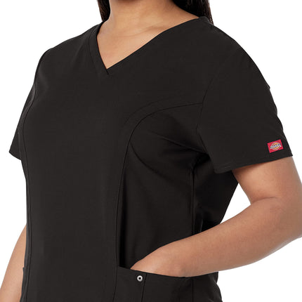 Dickies Xtreme Stretch Women Scrubs Top V-Neck 82851, Black, XS