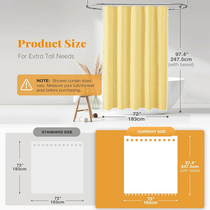 BTTN 72x96 Extra Long Boho Linen Heavy Duty Shower Curtain Set, Yellow