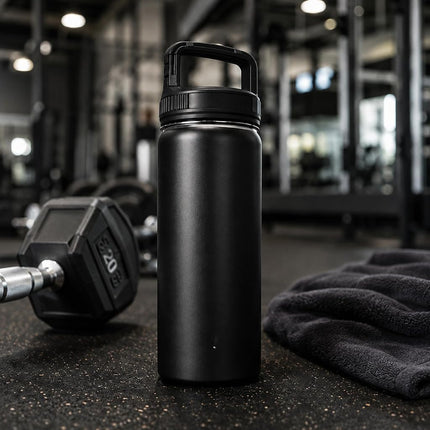 SipX™ Insulated Water Bottle with 3 Lids 25 oz (740 mL). Leakproof Stainless Steel, Triple Insulated – Cold 24 Hours/Hot 12 Hours – Durable Bottle for School, Gym, Travel – Black