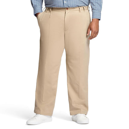 IZOD Men's Big and Tall Performance Stretch Pleated Pant, Cederwood Khaki, 44W x 29L