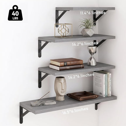 YGEOMER Floating Shelves for Wall, Different Sizes Gray Wall Shelves for Living Room, Bathroom, Bedroom, Kitchen, Home Decor (Set of 4)