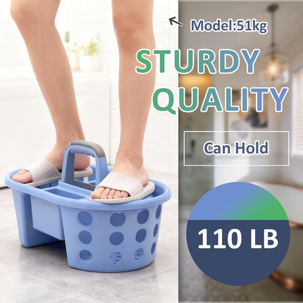 SIMPLYKLEEN Large Shower Caddy Portable 2PC - Made in USA Plastic Jumbo Size Dorm Storage Candy Tote with Handle Shower Organizer for Bathroom, Pantry, Kitchen, College Dorm, Green/Periwinkle