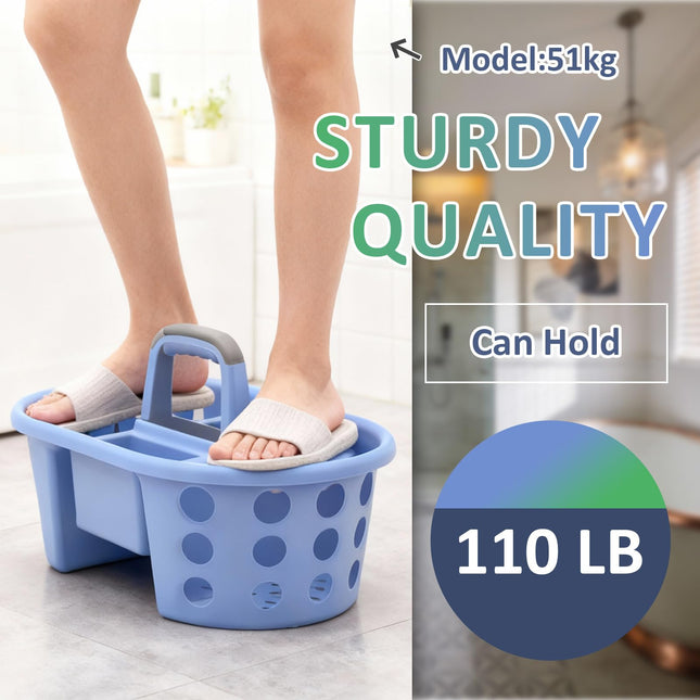 SIMPLYKLEEN Large Shower Caddy Portable 2PC - Made in USA Plastic Jumbo Size Dorm Storage Candy Tote with Handle Shower Organizer for Bathroom, Pantry, Kitchen, College Dorm, Green/Periwinkle
