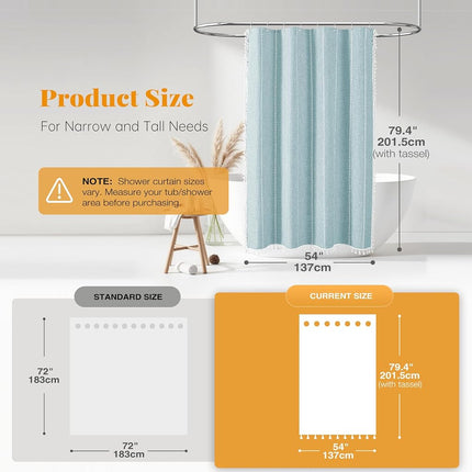 BTTN 54x78 Boho Farmhouse Linen Heavy Duty Shower Curtain Set, Fog Blue