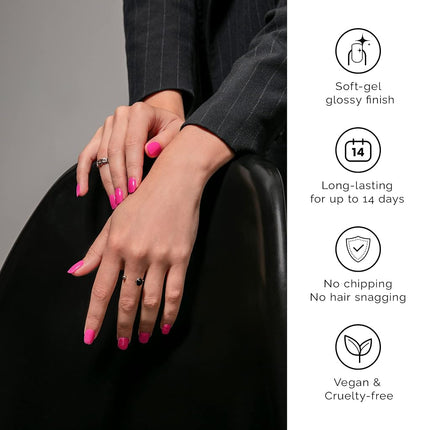 NAILOG Semi Cured Gel Nail Strips, Extra Long Nail Polish Strips (20 Pieces), Long Lasting Semi Cured Nail Stickers with Soft Glossy Gel Finish,Pink Bomb