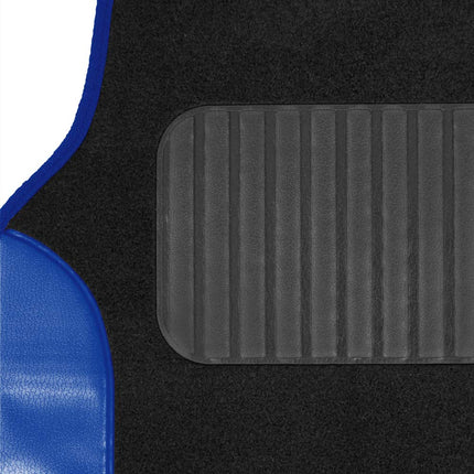 BDK Combo Sport Accent Fresh Design Matching All Protective Car Seat Covers (2 Front 1 Bench) with Heavy Protection Sleek Graphic Auto Carpet Floor Mats (4 Set) - Blue Accent