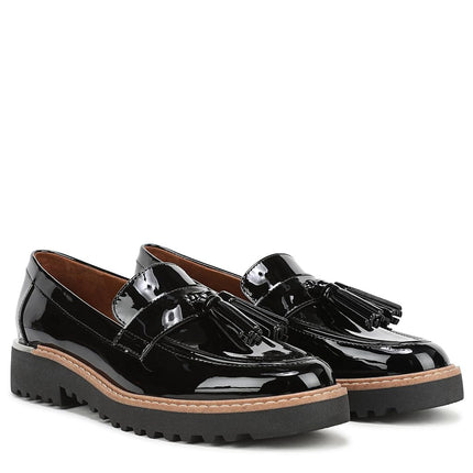 Franco Sarto Women's Carolynn Lug Sole Loafer, Black Patent, 8.5 Wide