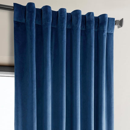 HPD Half Price Drapes Heritage Plush Velvet Curtains 96 Inches Long Room Darkening Curtains for Bedroom & Living Room 50W x 96L, (1 Panel), Pisces Blue