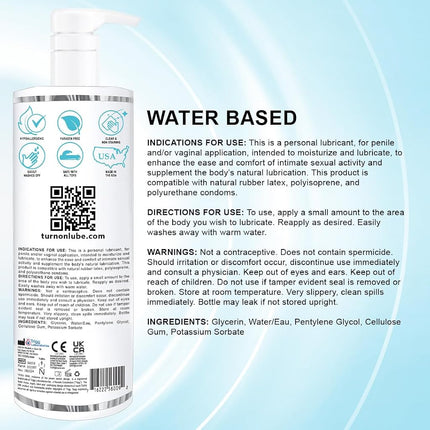 Turn On Water Based Sex Lube 32 Ounce Premium Personal Lubricant, Long Lasting Formula for Condom Safe Vegan Ph Balanced Hypoallergenic and Paraben Free Intimacy, Gel Lube for Men Women & Couples