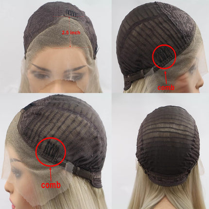 Xiweiya Long Natural Wave Ombre Brown Blonde Synthetic Lace Front Wigs Side Part Heat Resistant Fiber Hair Wigs For Women Replacement Everyday Wigs