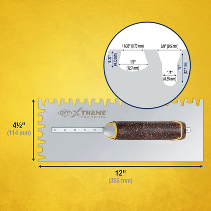 QEP Euro Notch Cork Handle XL Stainless Steel Trowel
