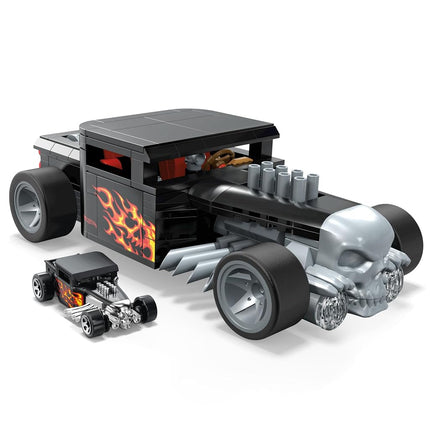 MEGA Hot Wheels Race Car Building Toys Set, Bone Shaker with 334 Pieces and Metal Die-Cast Model, Collector Replica, Black and Chrome, Kids & Adults, HRY17